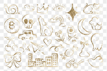 Cute doodle png sticker, gold | Free PNG - rawpixel