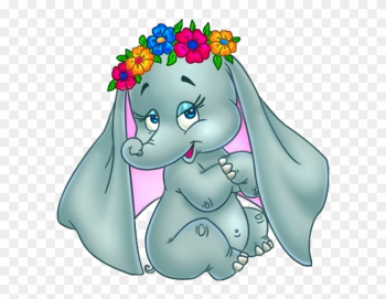 Cute Elephant Image With Flowers On Head - Cartoon Pictures Of Baby Elephants