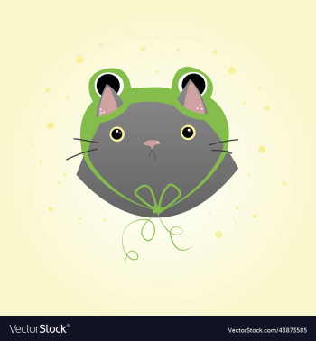 cute fat gray cat in a green hat in the form cute fat gray cat in a green hat in the form