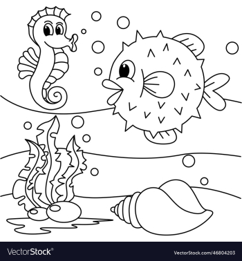 cute fishes and seahorse swimming underwater