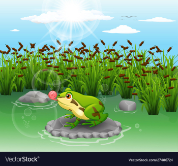 Cute frog beautiful scenery iilustration vector image Cute frog beautiful scenery iilustration vector image