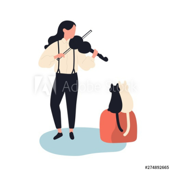 Cute girl playing violin for her cats Cute girl playing violin for her cats