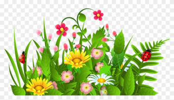 Cute Grass And Flowers Png Clipart - Flower Garden Garden Clipart