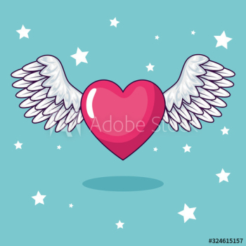 cute heart with wings and stars decoration design cute heart with wings and stars decoration design