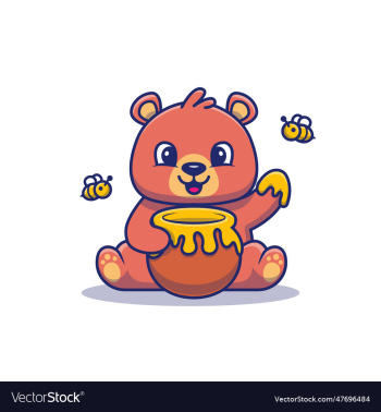 cute honey bear eating honey cartoon