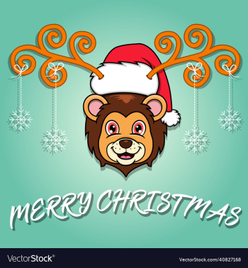 cute lion head cartoon christmas card wearing cute lion head cartoon christmas card wearing