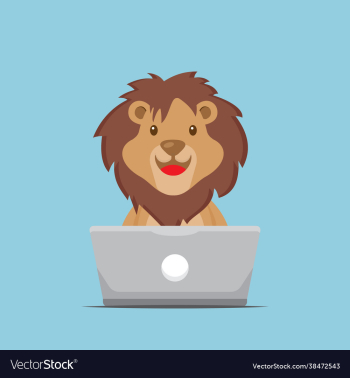 cute lion working with laptop cute lion working with laptop