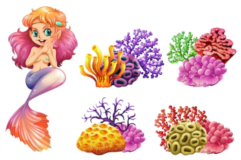 Cute mermaid and colorful coral reef Cute mermaid and colorful coral reef