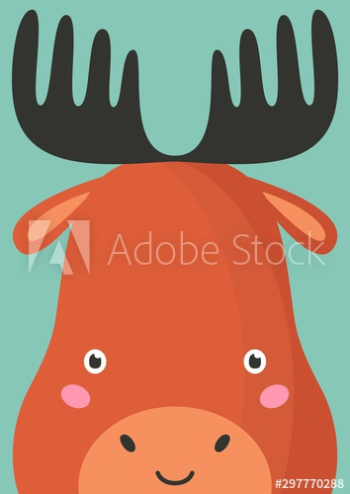 Cute moose snout flat vector illustration