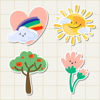 Cute natural doodle sticker set on a grid background illustration | Free  illustration - 2285128