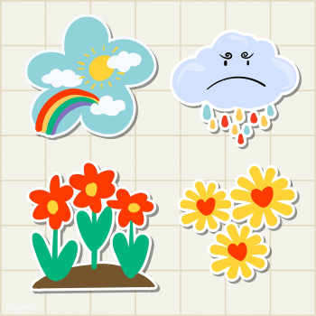 Cute natural doodle sticker set on a grid background vector | Free  vector - 2285200