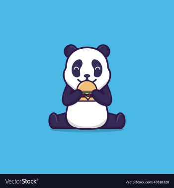 cute panda eating hamburger