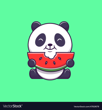 cute panda eating watermelon cartoon