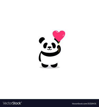 cute panda with heart balloon cartoon icon