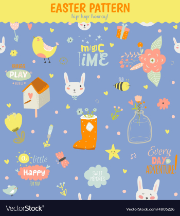 Cute pattern with animals Bunny birds flowers vector image Cute pattern with animals Bunny birds flowers vector image
