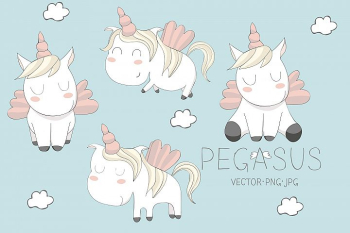 cute Pegasus illustrations. Set cute Pegasus illustrations. Set