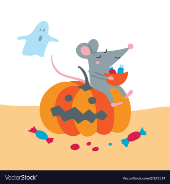 Cute rat sit on pumpkin celebrate vector image Cute rat sit on pumpkin celebrate vector image