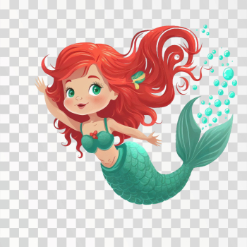 Cute red haired mermaid girl PNG transparent