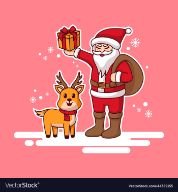 cute santa mascot holding gift and the deer cute santa mascot holding gift and the deer