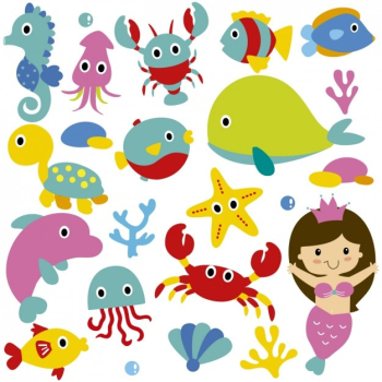 Cute sea animals and mermaid Cute sea animals and mermaid