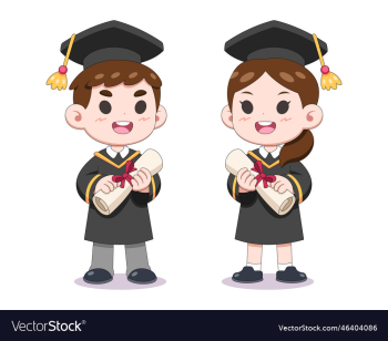 cute style children in graduation gowns cartoon