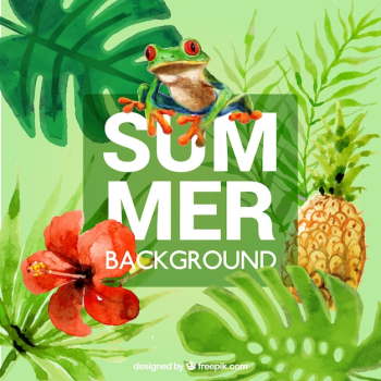 Cute tropical summer background with watercolors