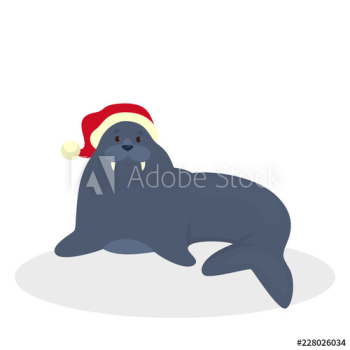 Cute walrus in Santa hat celebrate christmas Cute walrus in Santa hat celebrate christmas