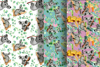 Cute watercolor exotic animals seamless pattern Cute watercolor exotic animals seamless pattern