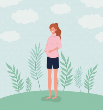 Cute woman pregnancy in the landscape Free Vector