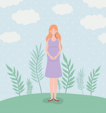 Cute woman pregnancy in the landscape Free Vector