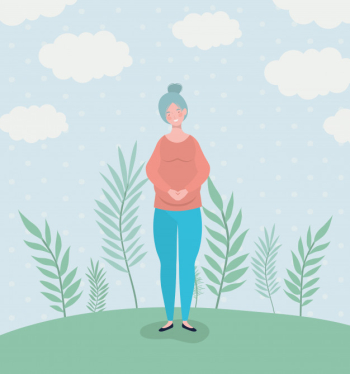 Cute woman pregnancy in the landscape Free Vector