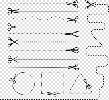 Cutting guide illustration, Scissors , Scissors style dividing line transparent background PNG clipart