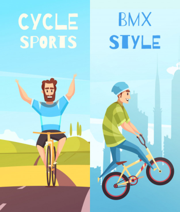 Cycle racing vertical cartoon banner set Free Vector