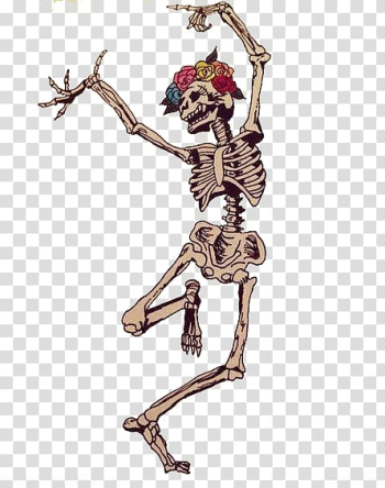 Dancing human skeleton illustration, Calavera Skeleton Day of the Dead Skull Dance, Happy skull hand painted supernatural transparent background PNG clipart