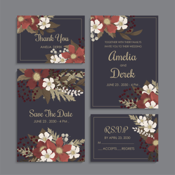 Dark floral background wedding set Free Vector