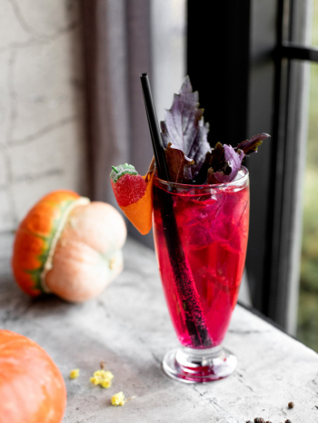 Dark opal basil beverage garnished with basil leaves Free Photo Dark opal basil beverage garnished with basil leaves Free Photo
