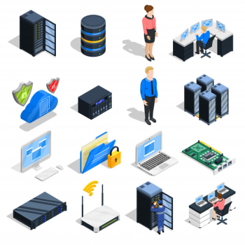 Datacenter elements icon set Free Vector Datacenter elements icon set Free Vector