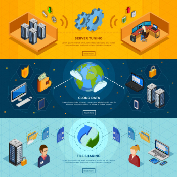 Datacenter isometric horizontal banners Datacenter isometric horizontal banners