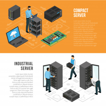 Datacenter isometric horizontal banners template Free Vector Datacenter isometric horizontal banners template Free Vector