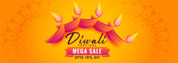 Decorative diya yellow diwali sale banner Free Vector Decorative diya yellow diwali sale banner Free Vector