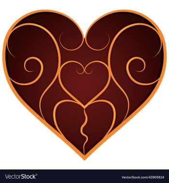 deep red glowing heart with golden pattern on deep red glowing heart with golden pattern on