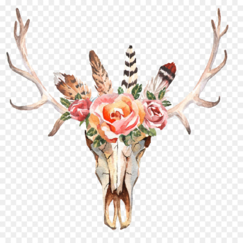 Deer Flower Skull Stock photography Horn - WATERCOLOR LEAF Deer Flower Skull Stock photography Horn - WATERCOLOR LEAF