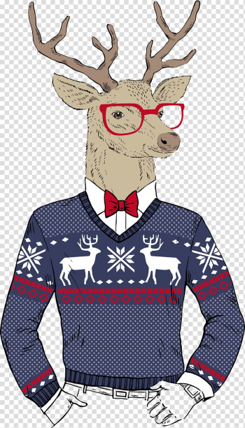 Deer illustration, Reindeer Hipster Christmas Santa Claus, Deer transparent background PNG clipart