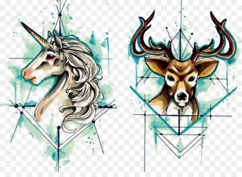 Deer Unicorn Watercolor painting - Vector unicorn and deer Deer Unicorn Watercolor painting - Vector unicorn and deer