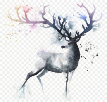 Deer Watercolor painting Out of the Cot Art - Ink deer 