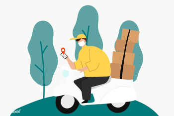 Delivery boy on a scooter with parcel boxes checking customer location | Free  transparent png - 2309671