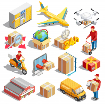 Delivery isometric icons collection Free Vector Delivery isometric icons collection Free Vector