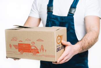 Delivery mockup with man holding box