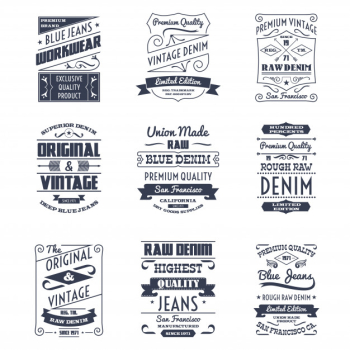 Denim typography logo emblems set Denim typography logo emblems set