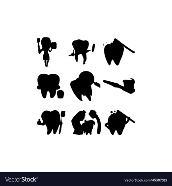 dental care collection set silhouette design dental care collection set silhouette design